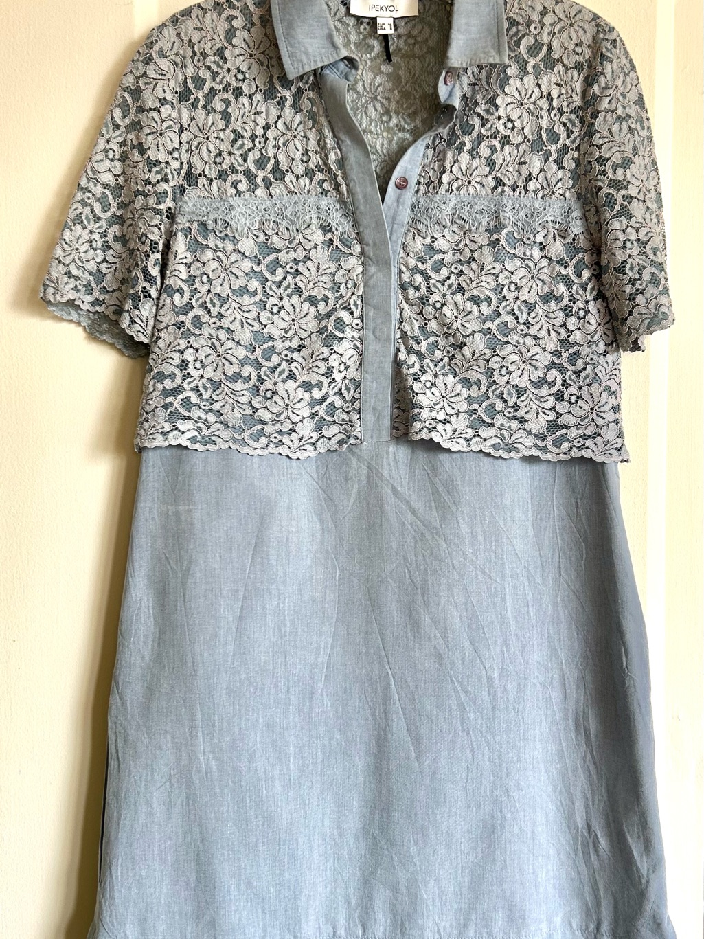 Light Blue Lace-Overlay Midi Dress